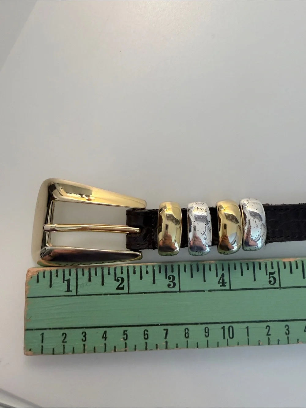 Streets Ahead Black Leather Belt Mixed Metal Buckle Size M Made in USA